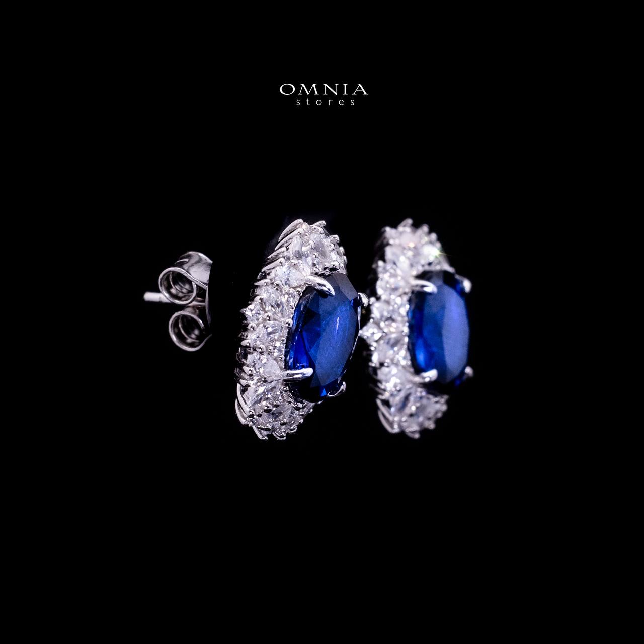 Omnia Anayah Royal Blue Stone Stud Earrings in 925 Silver with High Quality Simulated Diamonds - OMNIASTORES UAE