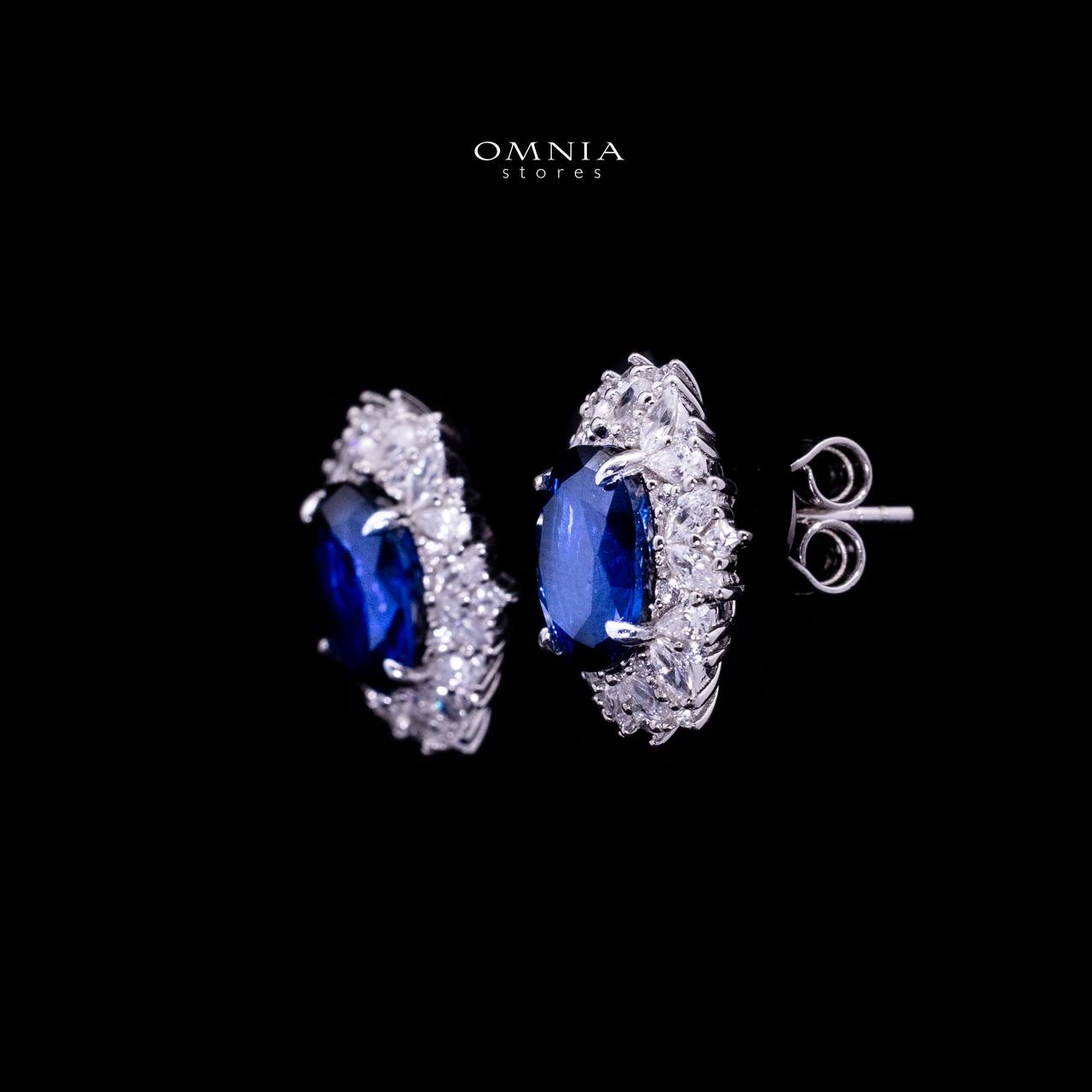 Omnia Anayah Royal Blue Stone Stud Earrings in 925 Silver with High Quality Simulated Diamonds - OMNIASTORES UAE