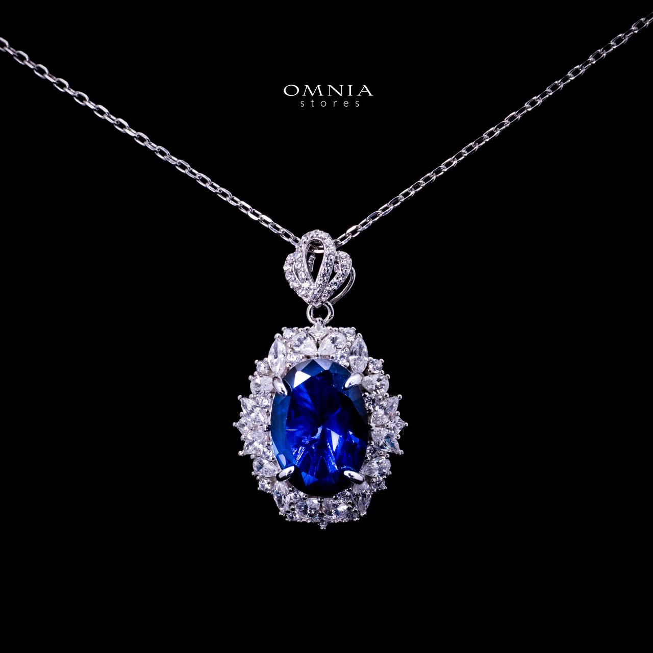 Omnia Anayah Blue Royal Blue Stone Pendant Necklace in 925 Silver with High Quality Simulated Diamonds - OMNIASTORES UAE