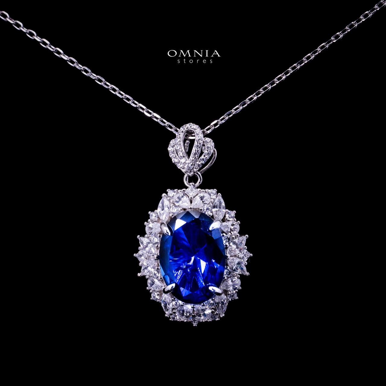 Omnia Anayah Blue Royal Blue Stone Pendant Necklace in 925 Silver with High Quality Simulated Diamonds - OMNIASTORES UAE