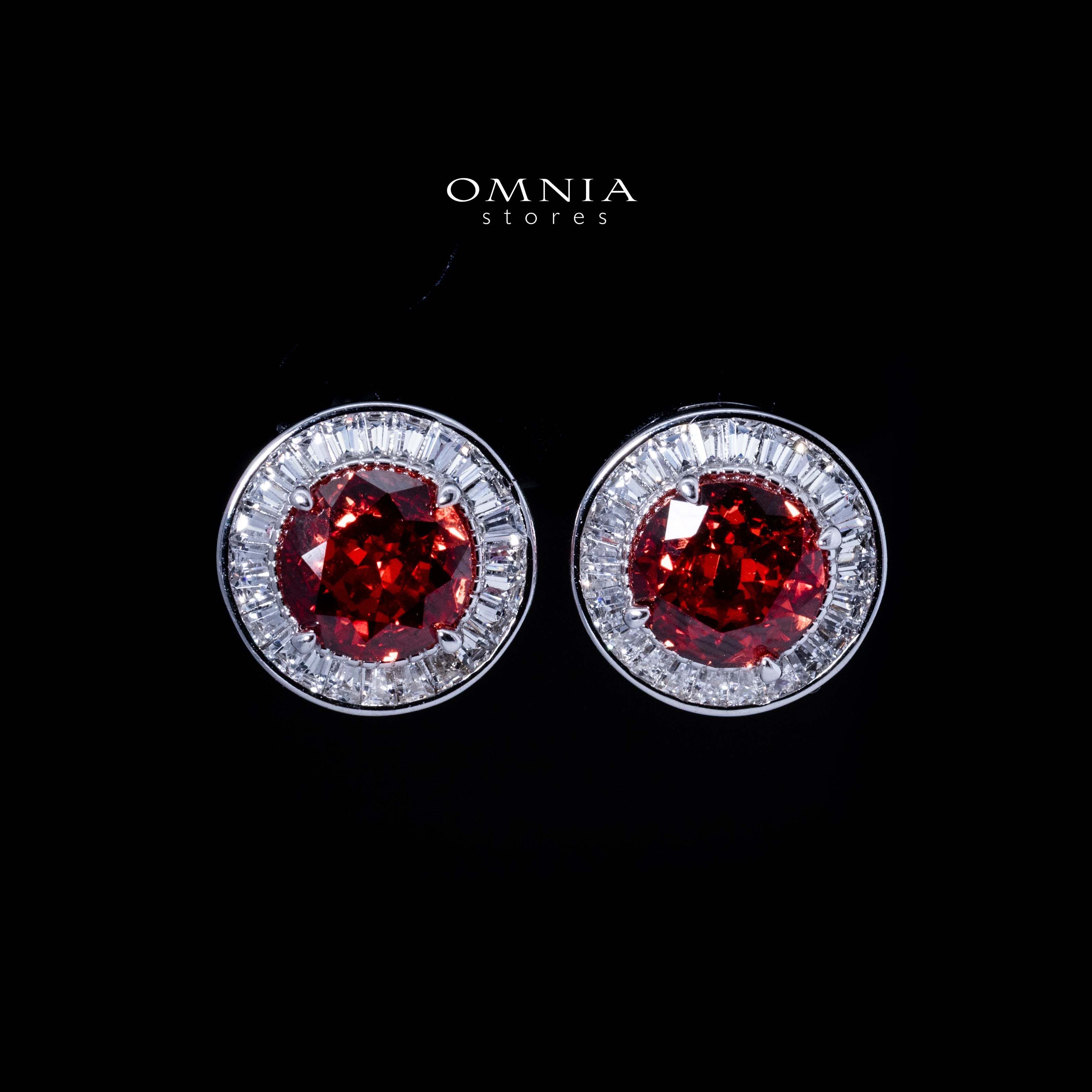 Omnia Sanaa Red Stud Earrings in 925 Silver with High Quality Iced Cut Stone - OMNIASTORES UAE