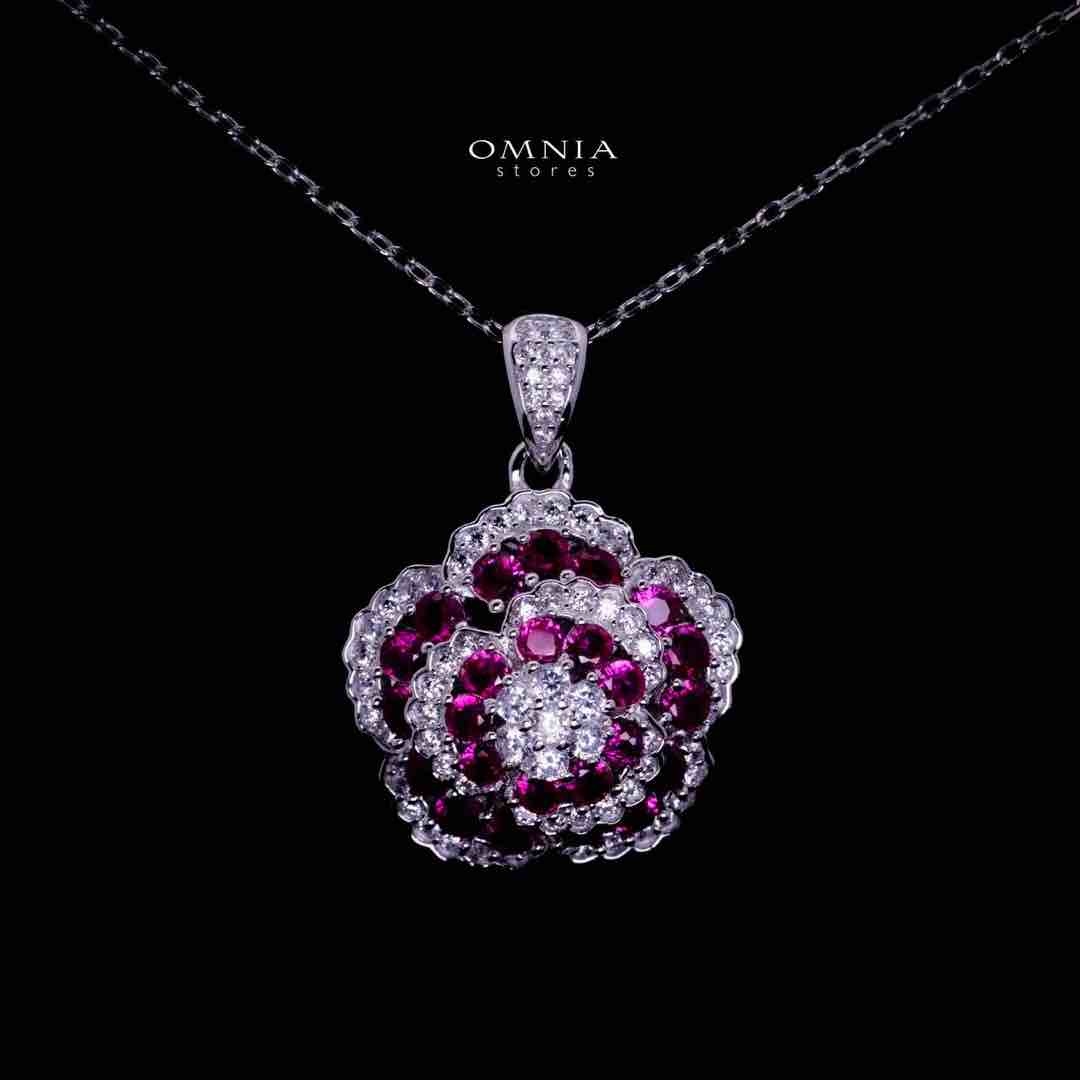 Omnia Ghaida Rose Cluster Silver Pendant Necklace in 925 Silver with High Quality Simulated Diamonds - OMNIASTORES UAE