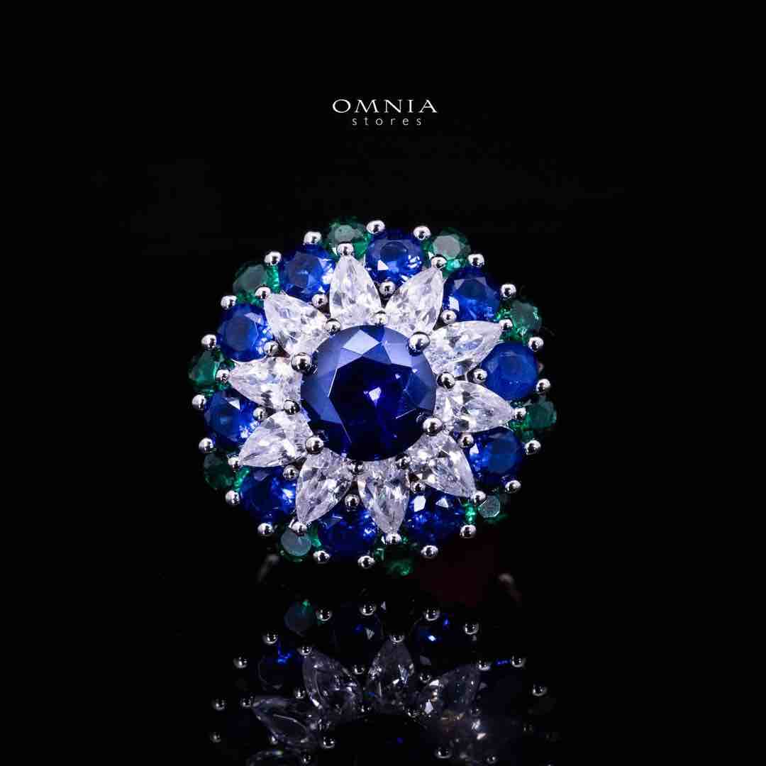 Omnia Aizah Royal Blue & Emerald Green Silver Ring in 925 Silver with High Quality Simulated Diamonds - OMNIASTORES UAE