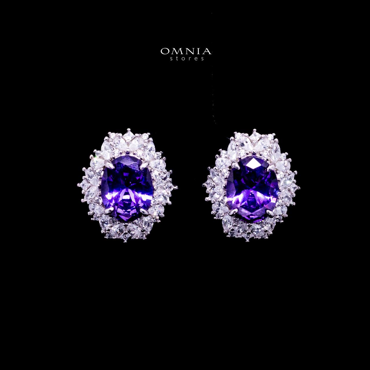 Omnia Anayah Purple Stone Silver Stud Earrings in 925 Silver with High Quality Simulated Diamonds - OMNIASTORES UAE