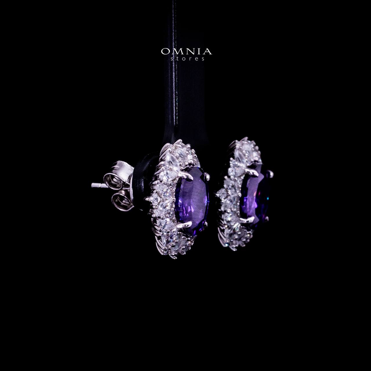 Omnia Anayah Purple Stone Silver Stud Earrings in 925 Silver with High Quality Simulated Diamonds - OMNIASTORES UAE
