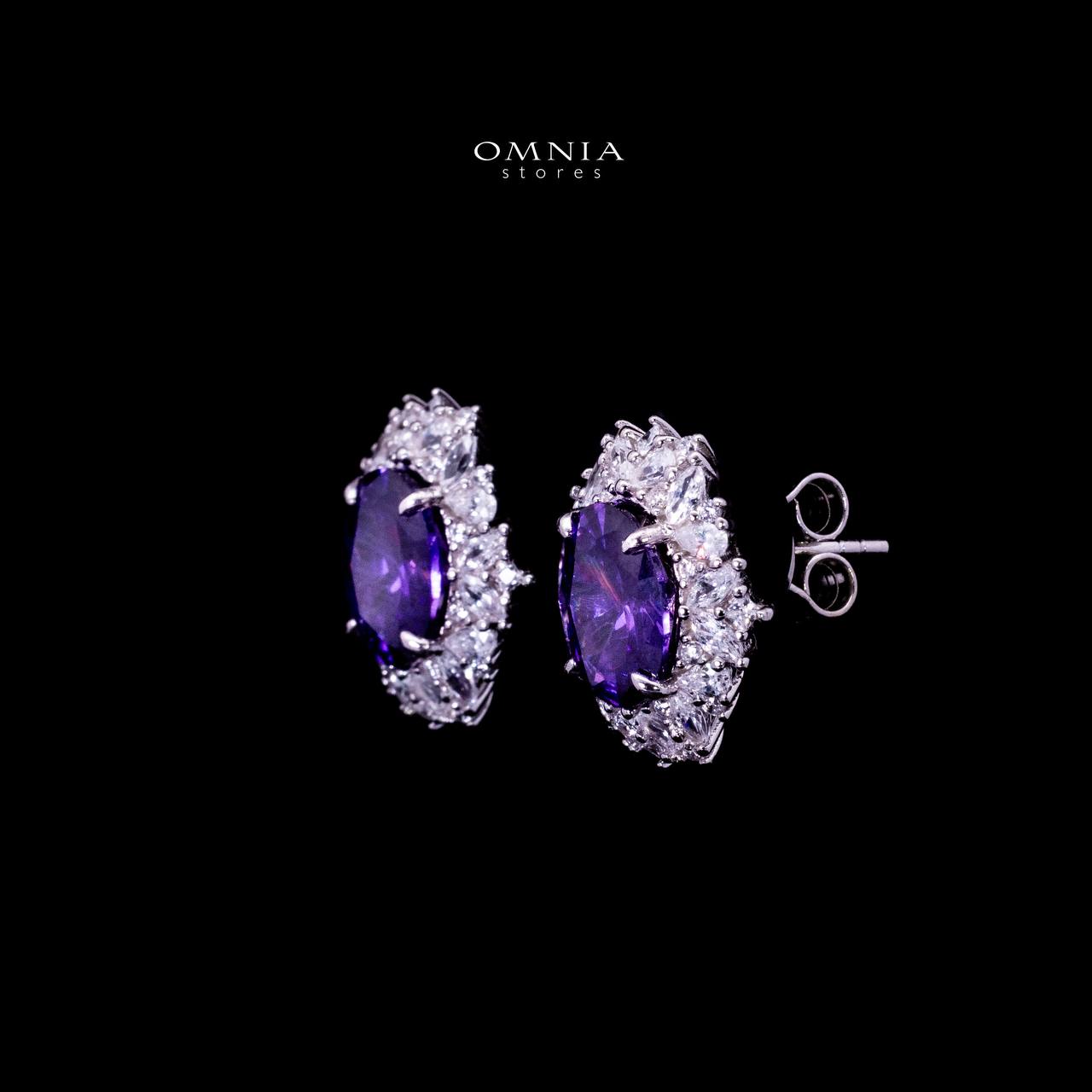 Omnia Anayah Purple Stone Silver Stud Earrings in 925 Silver with High Quality Simulated Diamonds - OMNIASTORES UAE