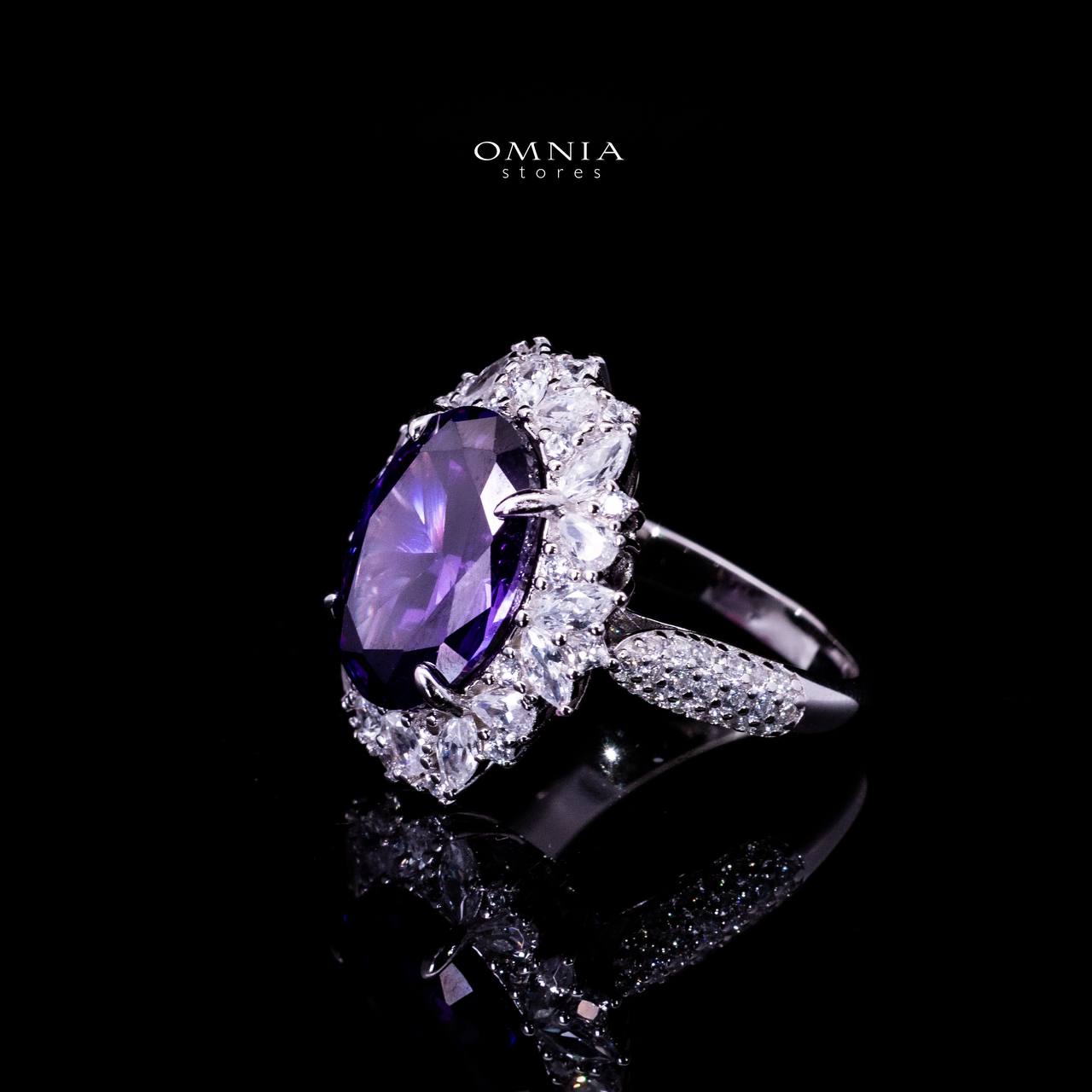 Omnia Anayah Purple Stone Silver Ring in 925 Silver with High Quality Simulated Diamonds - OMNIASTORES UAE