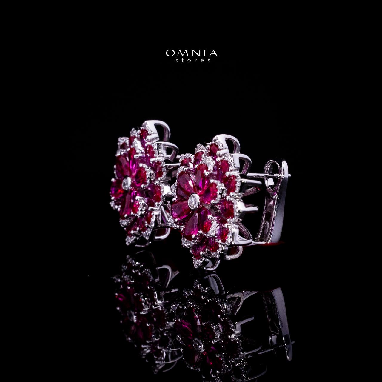 Omnia Damiyah Red Floral Silver Clip Earrings in 925 Silver with High Quality Simulated Diamonds - OMNIASTORES UAE
