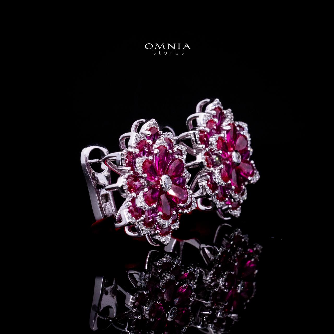 Omnia Damiyah Red Floral Silver Clip Earrings in 925 Silver with High Quality Simulated Diamonds - OMNIASTORES UAE