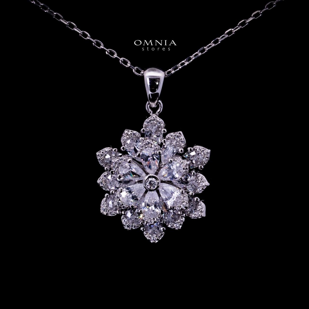 Omnia Damiyah White Floral Silver Pendant Necklace in 925 Silver with High Quality Simulated Diamonds - OMNIASTORES UAE