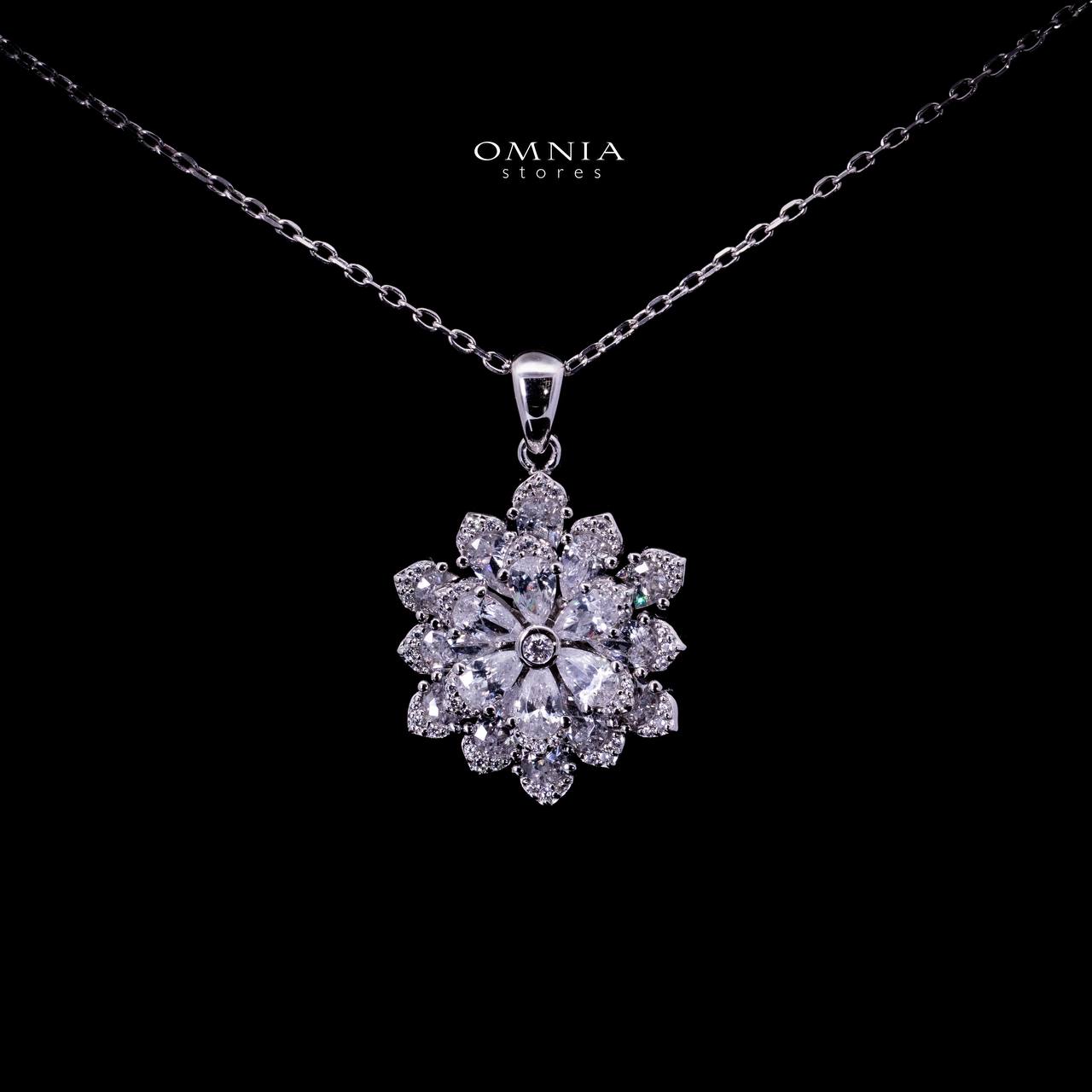 Omnia Damiyah White Floral Silver Pendant Necklace in 925 Silver with High Quality Simulated Diamonds - OMNIASTORES UAE