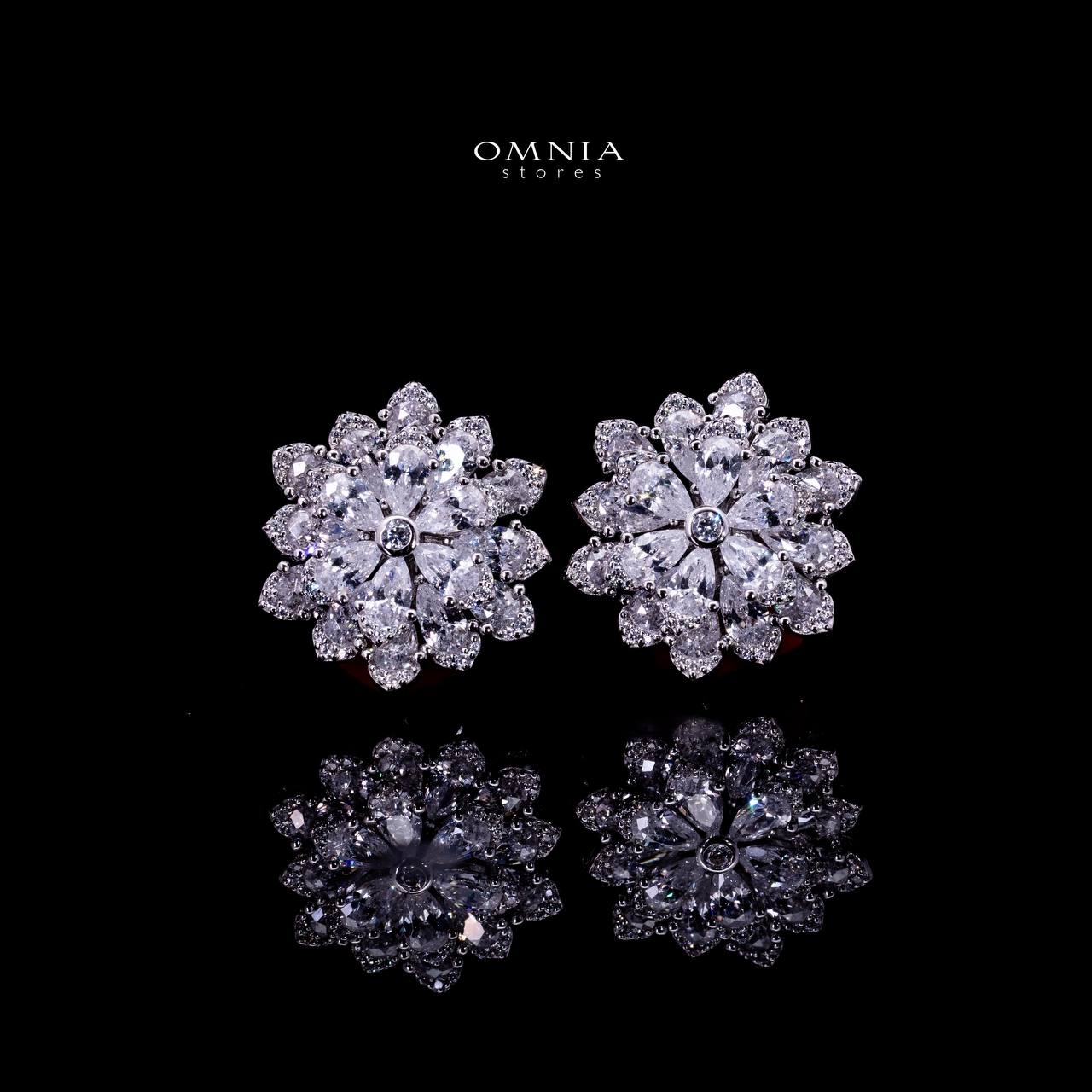 Omnia Damiyah White Floral Silver Clip Earrings in 925 Silver with High Quality Simulated Diamonds - OMNIASTORES UAE