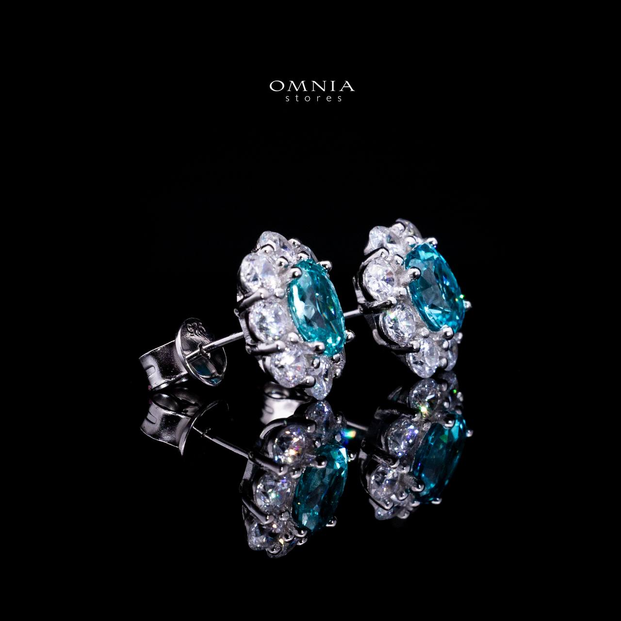 Omnia Mashael Sky Blue Stud Earrings 925 Silver in High Quality Simulated Diamonds - OMNIASTORES UAE