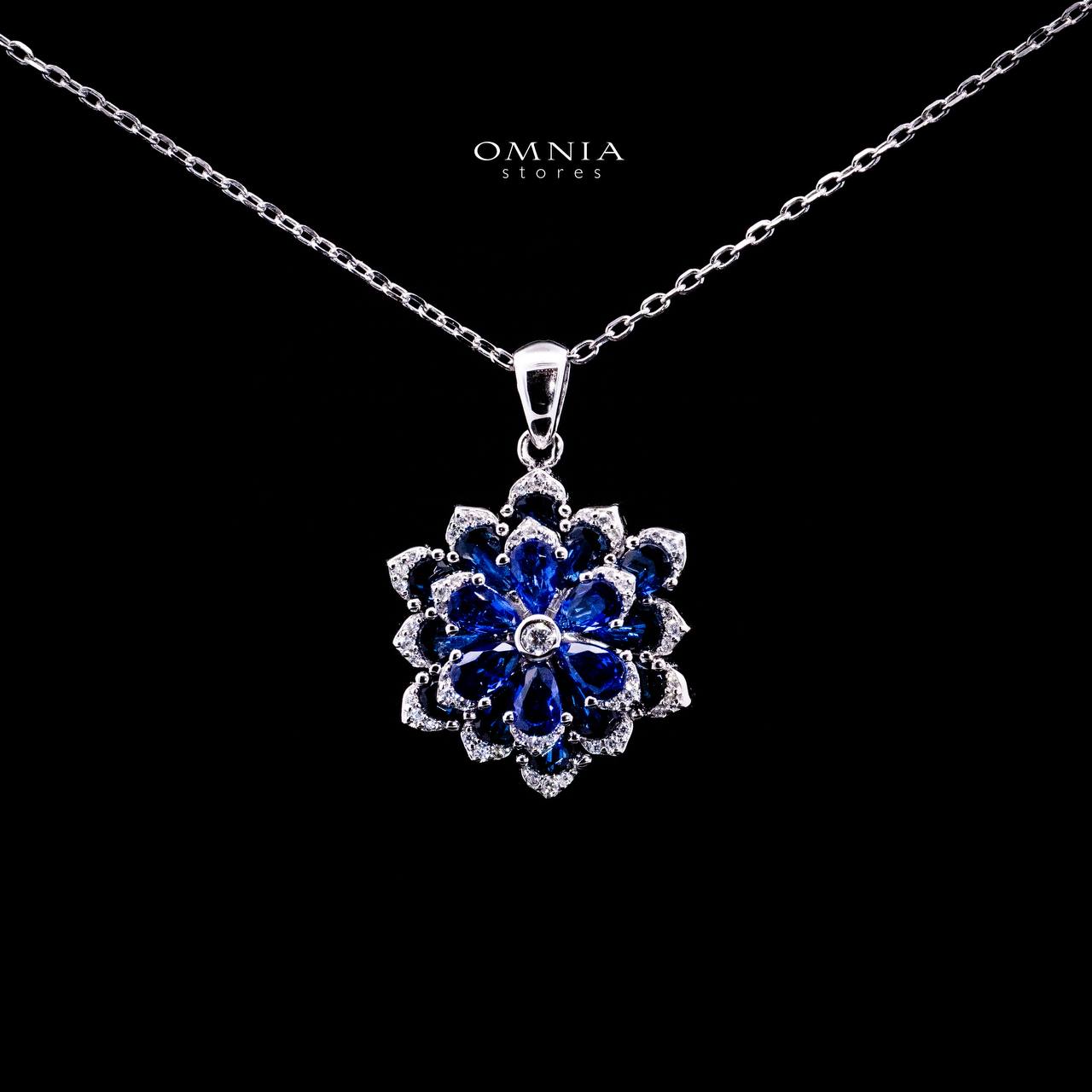 Omnia Damiyah Royal Blue Floral Silver Pendant Necklace in 925 Silver with High Quality Simulated Diamonds - OMNIASTORES KSA