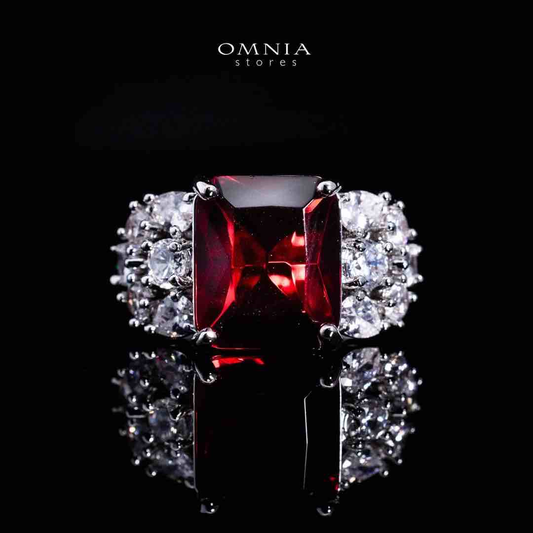 Omnia Charlotte Red Luxry Bridal Full Set with Emerald and Pear-Cut High Quality Simulated Diamonds Premium Rhodium Plated - OMNIASTORES UAE