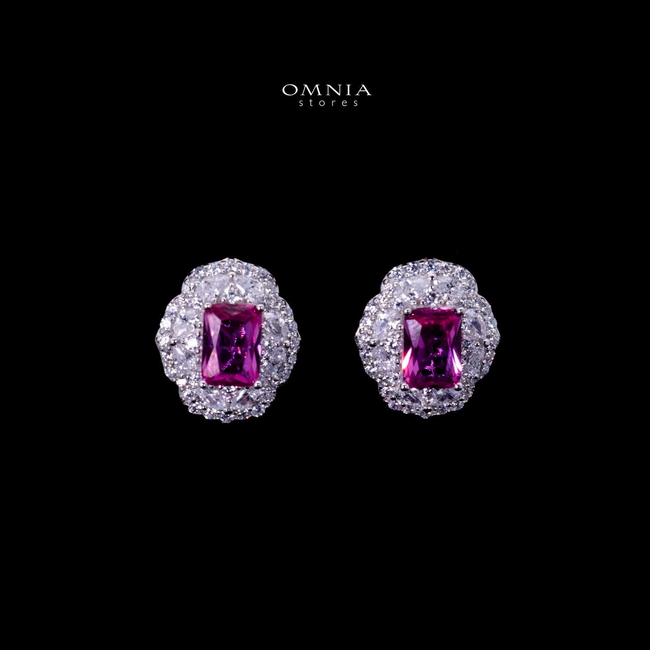 Omnia Raeya Purple Silver Stud Earrings in 925 Silver with High Quality Simulated Diamonds - OMNIASTORES UAE