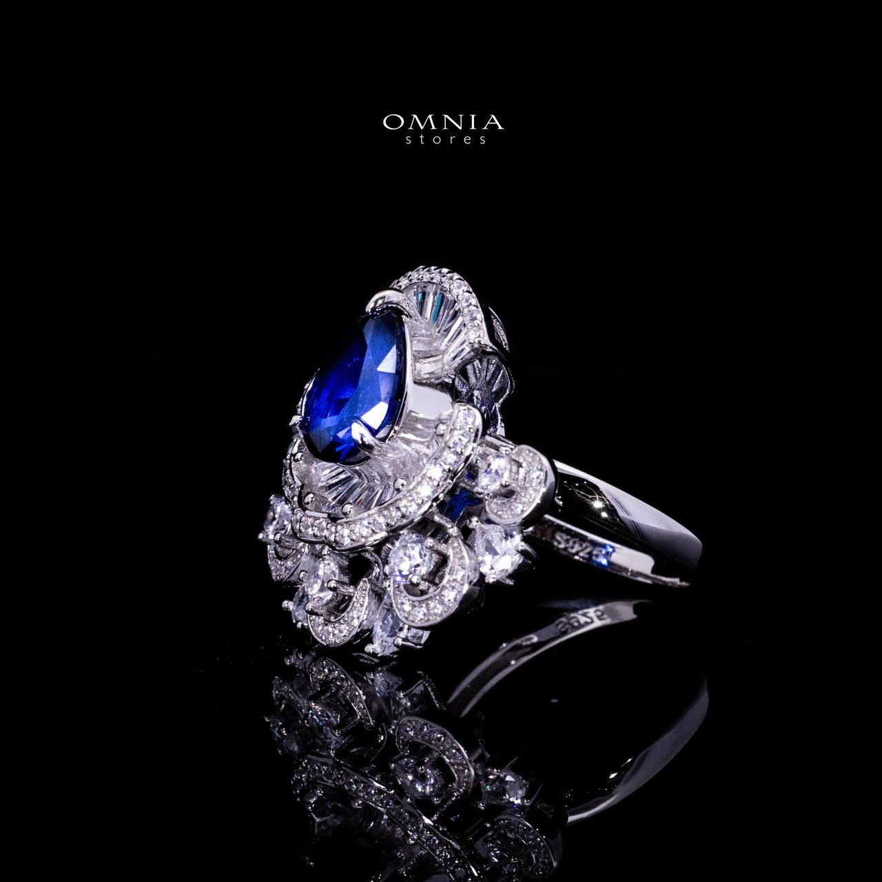 Omnia Aleyna Royal Blue Stone Silver RIng in 925 Silver with High Quality Simulated Diamonds - OMNIASTORES UAE