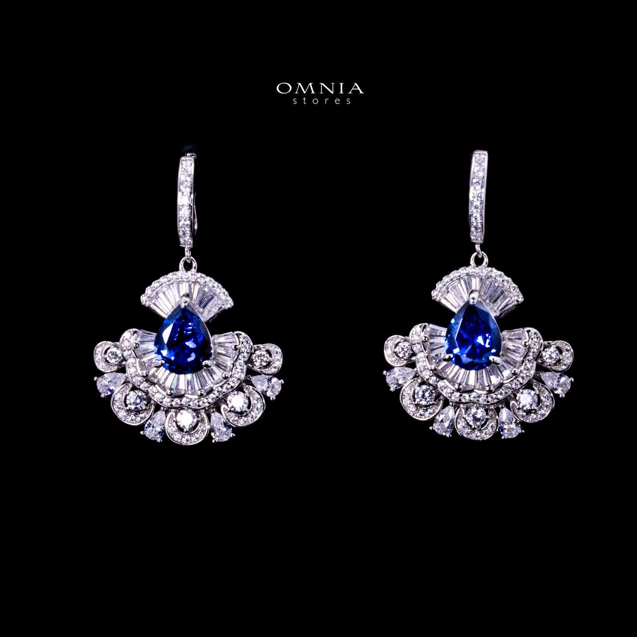 Omnia Aleyna Royal Blue Stone Silver Drop Earrings in 925 Silver with High Quality Simulated Diamonds - OMNIASTORES UAE