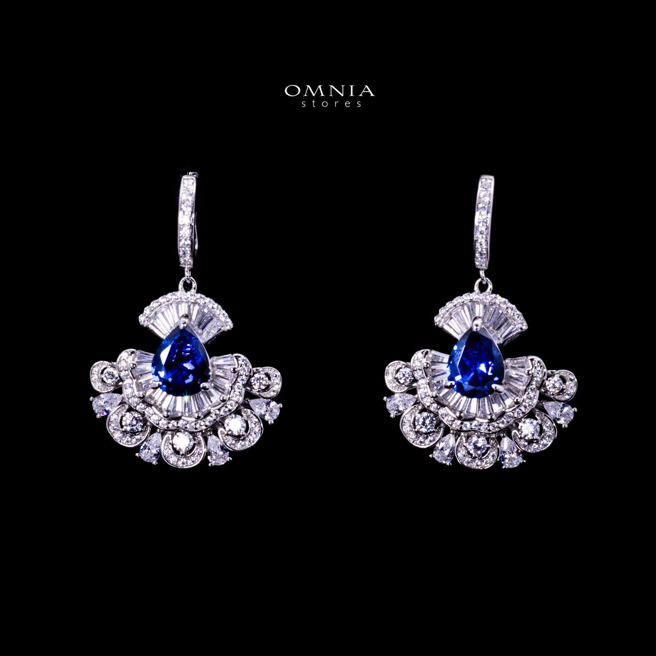 Omnia Aleyna Royal Blue Stone Silver Drop Earrings in 925 Silver with High Quality Simulated Diamonds - OMNIASTORES UAE