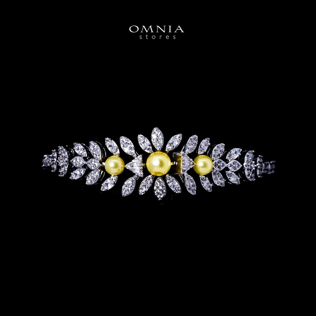 Omnia Shaika White in Golden Pearl Luxury Bridal Full Set in High Quality Zircon Stone Rhodium Plated - OMNIASTORES UAE