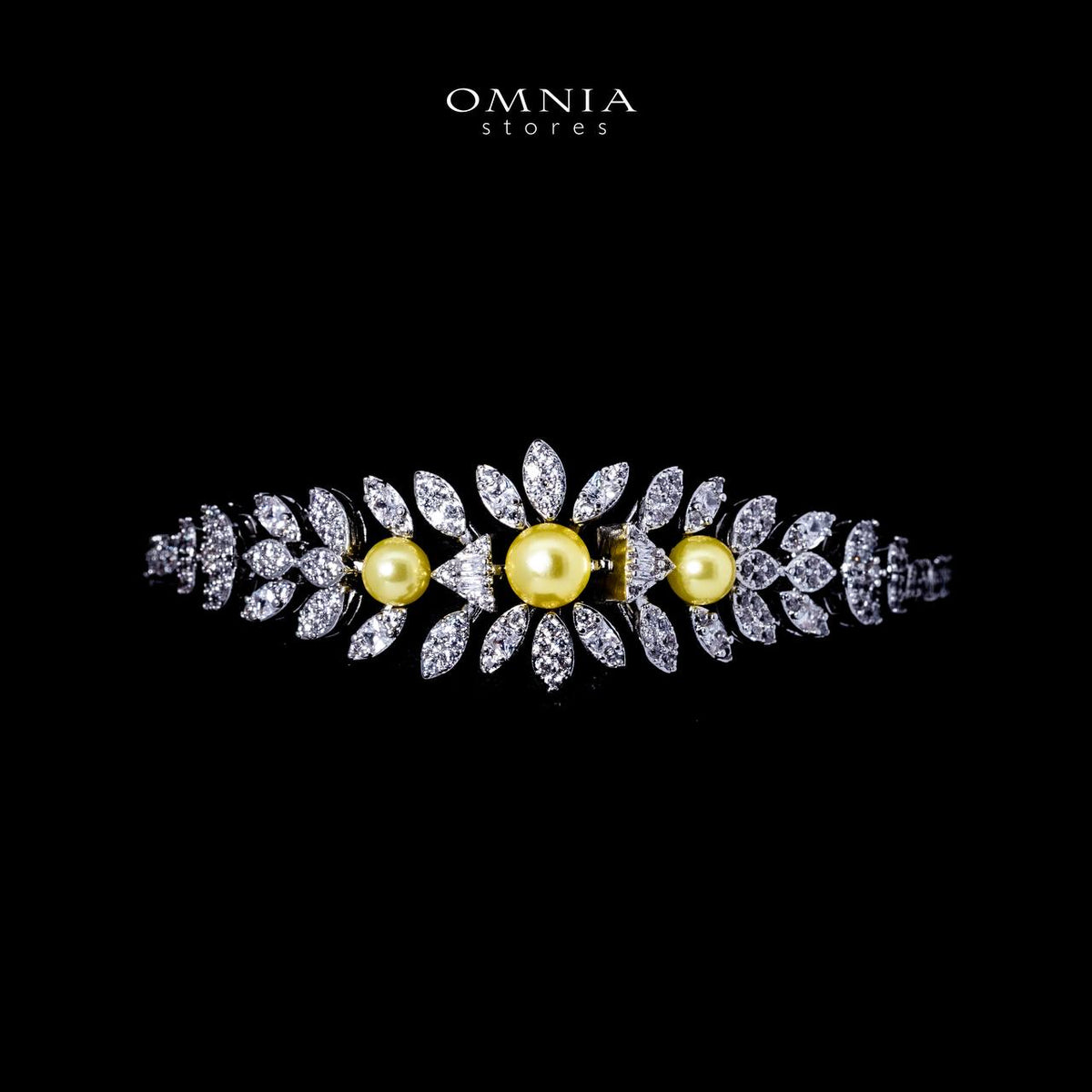 Omnia Shaika White in Golden Pearl Luxury Bridal Full Set in High Quality Zircon Stone Premium Rhodium Plated - OMNIASTORES UAE