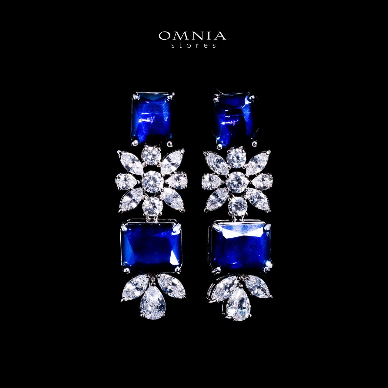 Omnia Charlotte Blue Luxry Bridal Full Set with Emerald and Pear-Cut High-Quality Simulated Diamonds Rhodium Plated - OMNIASTORES UAE