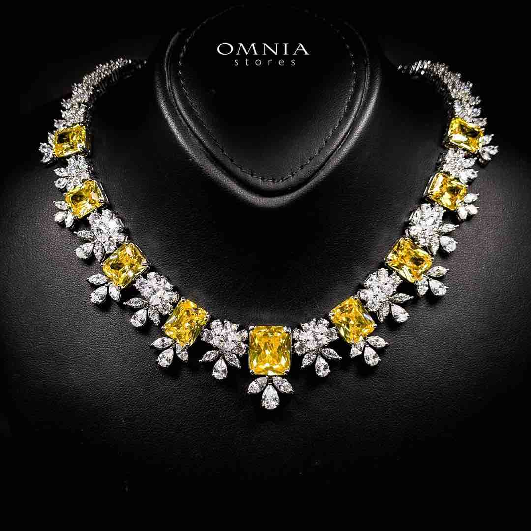 Omnia Charlotte Yellow Luxry Bridal Full Set with Emerald and Pear-Cut High-Quality Simulated Diamonds Rhodium Plated - OMNIASTORES UAE