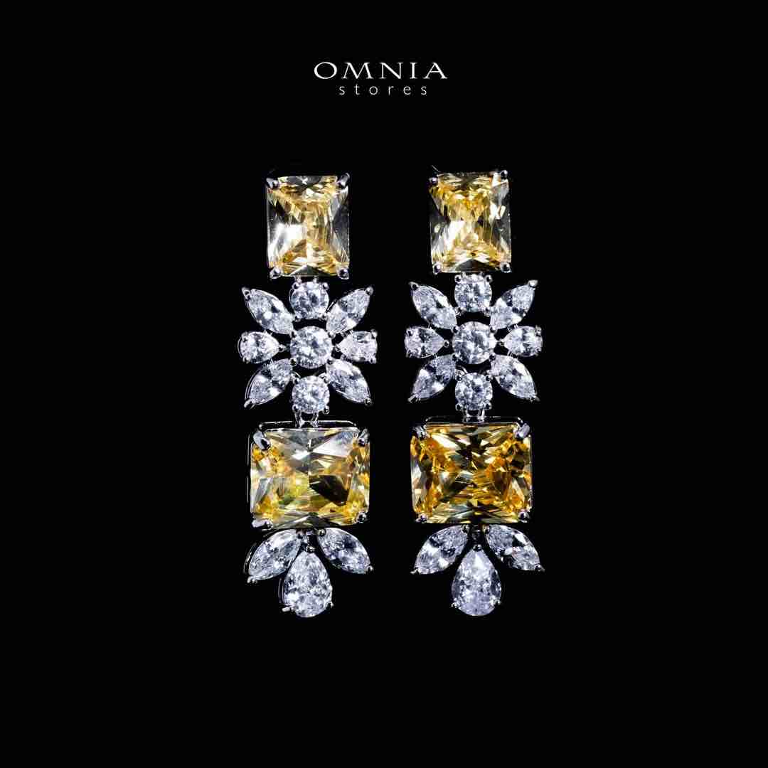Omnia Charlotte Yellow Luxry Bridal Full Set with Emerald and Pear-Cut High-Quality Simulated Diamonds Rhodium Plated - OMNIASTORES UAE