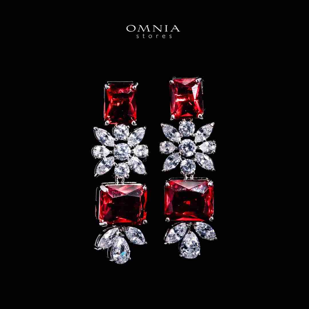 Omnia Charlotte Red Luxry Bridal Full Set with Emerald and Pear-Cut High-Quality Simulated Diamonds Rhodium Plated - OMNIASTORES UAE