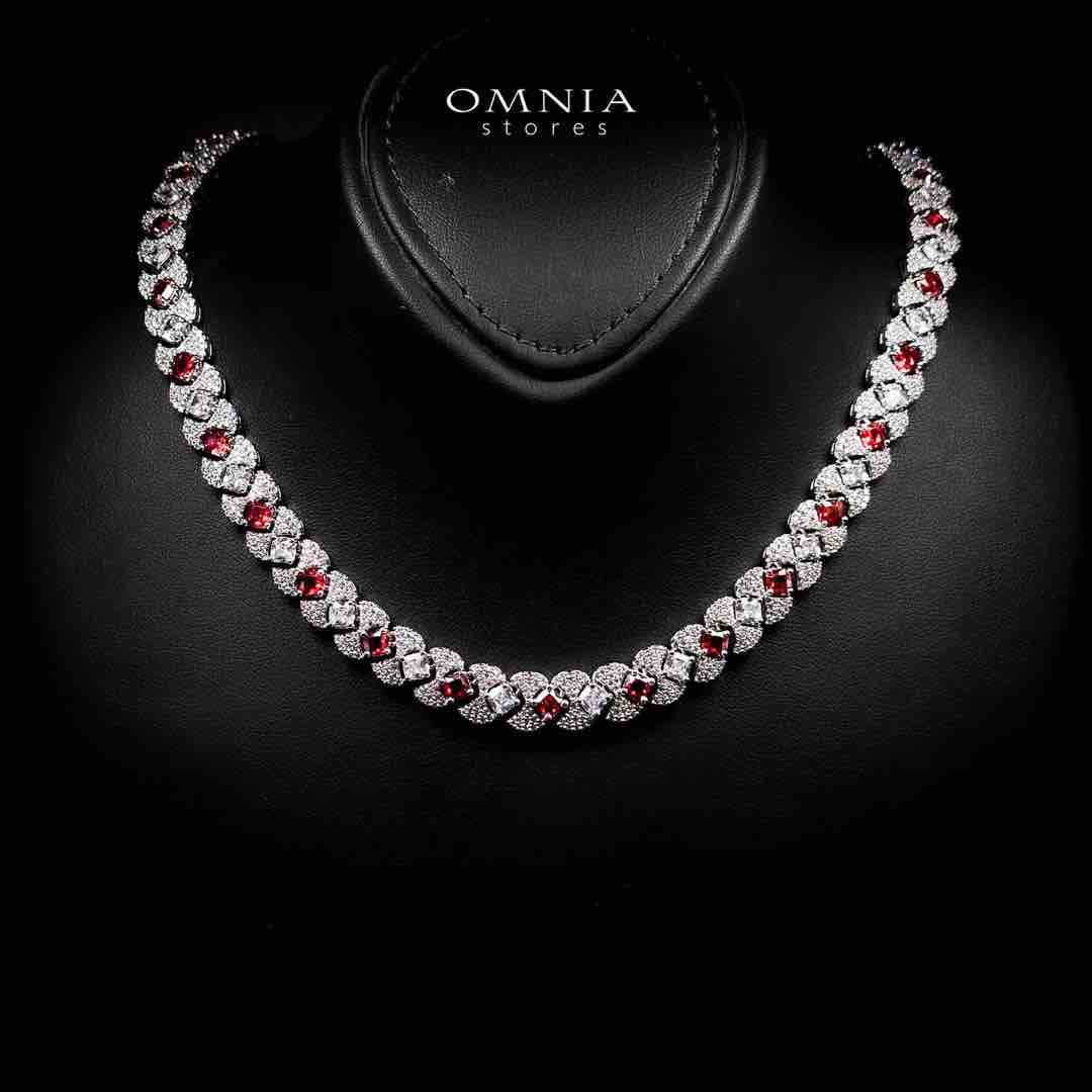 Omnia Layan Red Bridal Full Set in High-Quality Zircon Stone Rhodium Plated - OMNIASTORES UAE