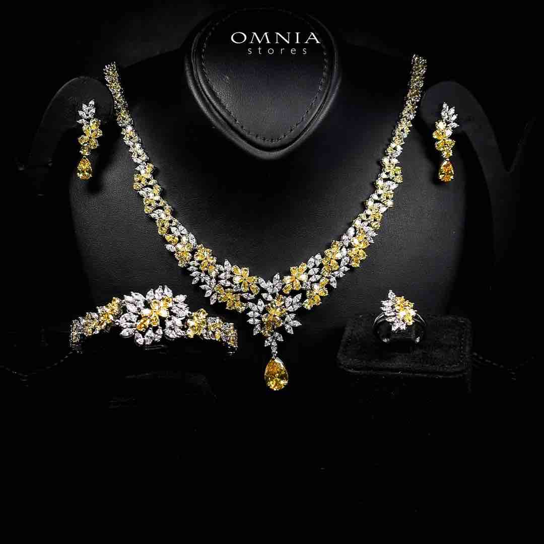 Omnia Nourah Yellow Luxury Bridal Full Set in High Quality Zircon Stone in Rhodium Plated - OMNIASTORES UAE
