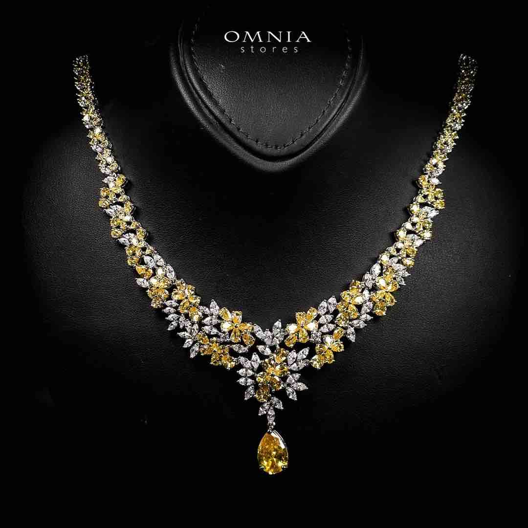 Omnia Nourah Yellow Luxury Bridal Full Set in High Quality Simulated Diamonds Premium Rhodium Plated - OMNIASTORES UAE