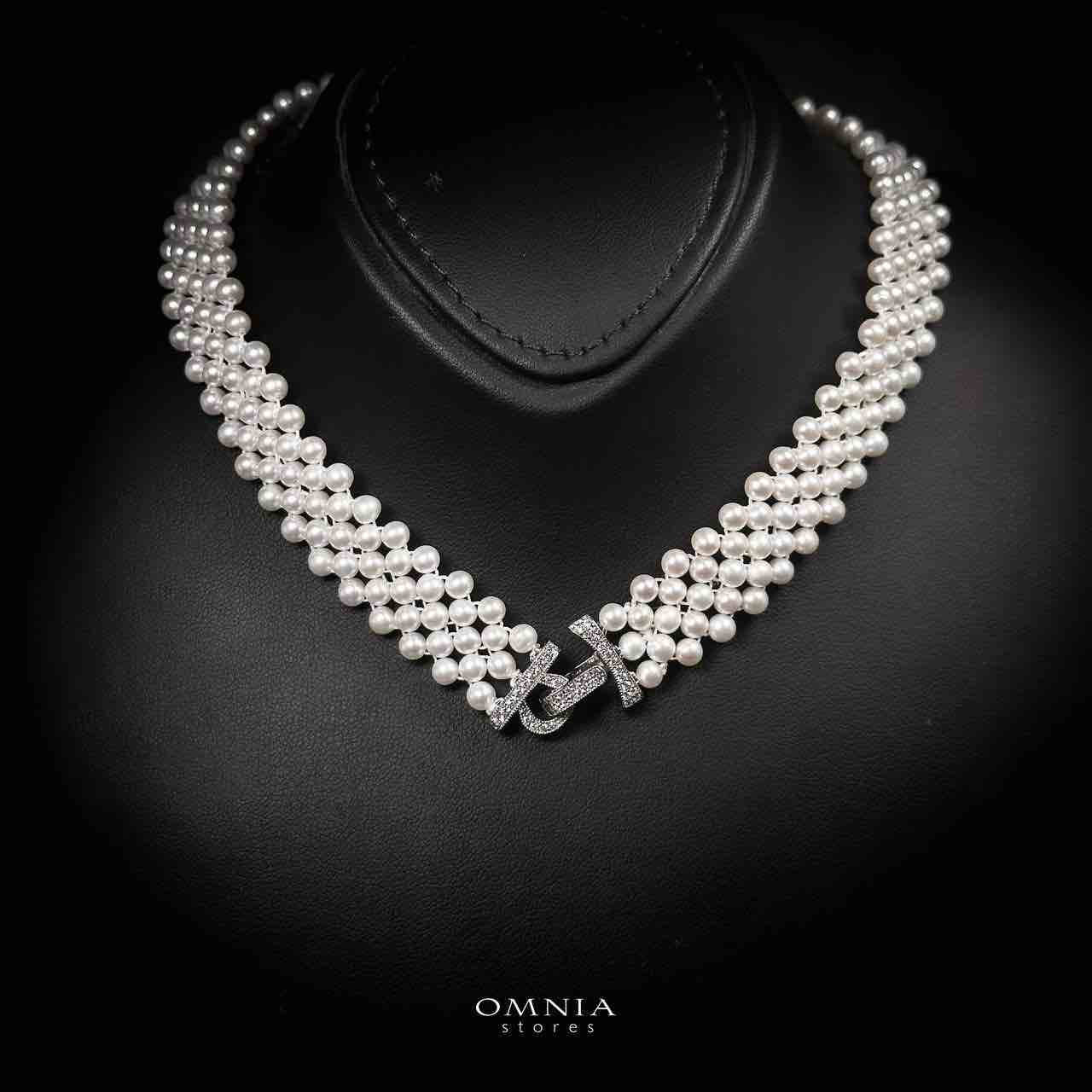 Omnia Alice Fresh Water Pearl Necklace and Bracelet Set with 925 Silver High Quality Simulated Diamonds Stones
