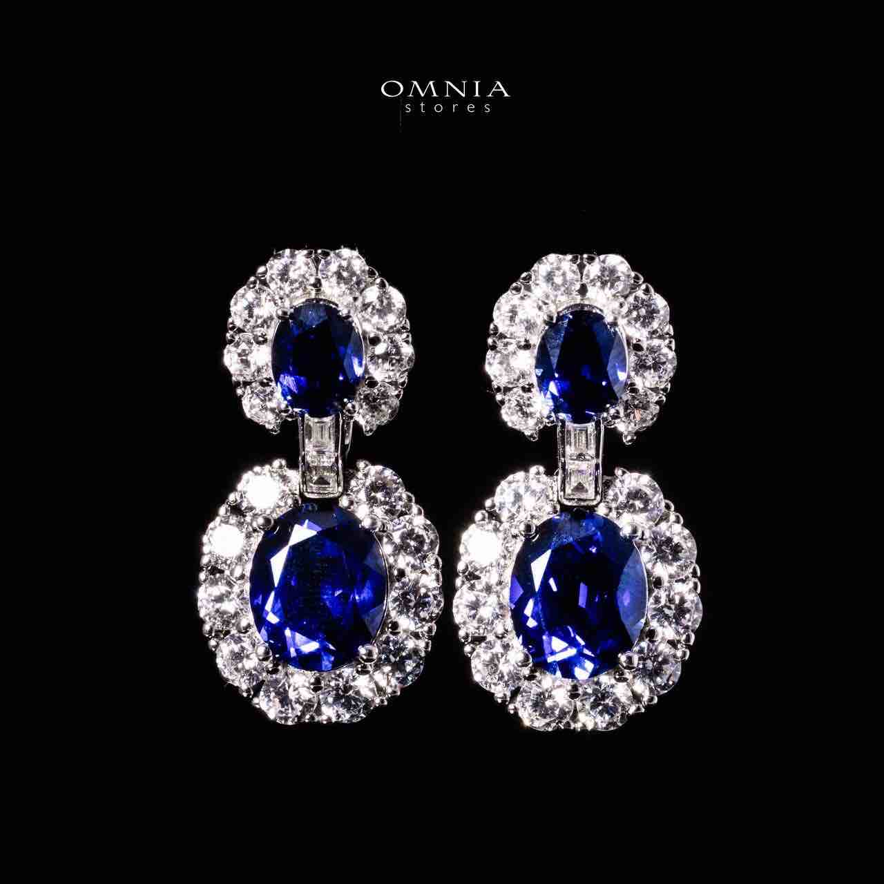 Omnia Nalia Silver Oval Drop Earrings 925 Silver in GRC Certifited High Quality Blue Sapphite Lab Grown Stones