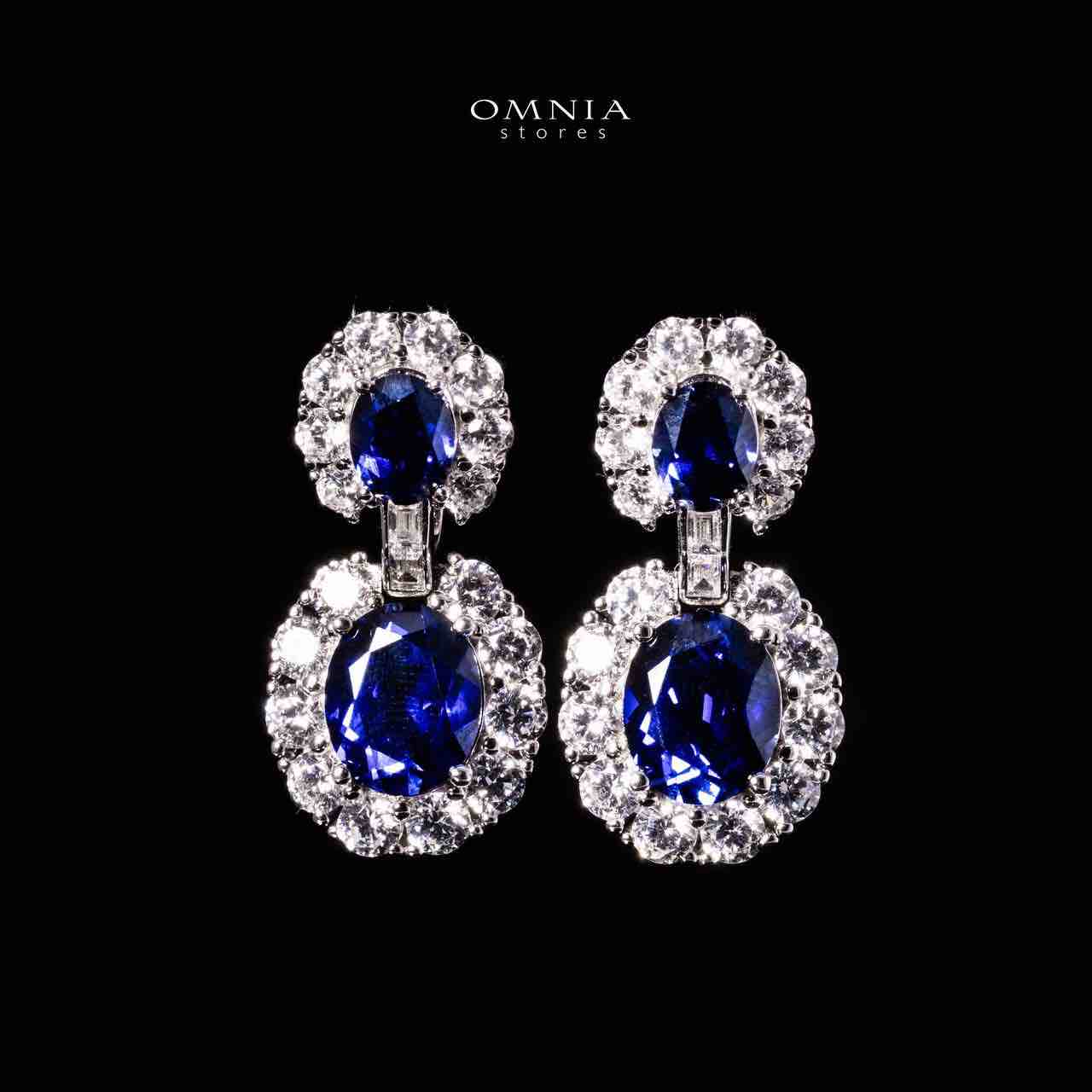 Omnia Nalia Silver Oval Drop Earrings 925 Silver in GRC Certifited High Quality Blue Sapphite Lab Grown Stones