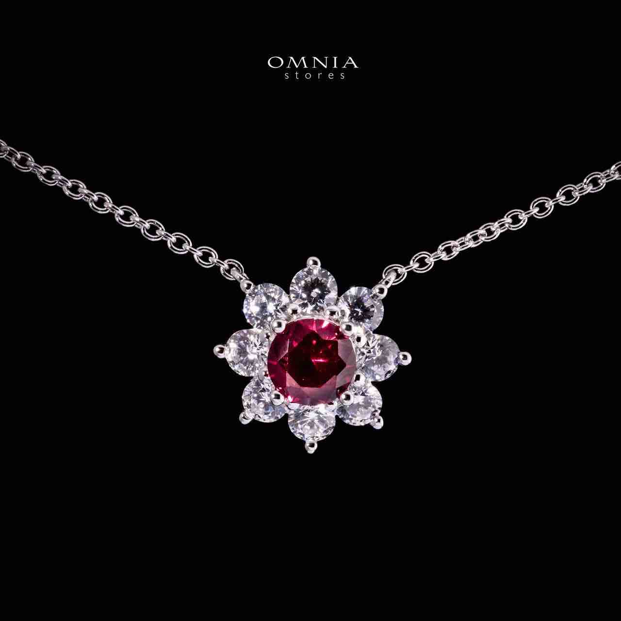 Omnia Naisha Silver Necklace and Earrings Set in 925 Silver With High Quality GRC Certified Ruby Red Lab Grown Stones