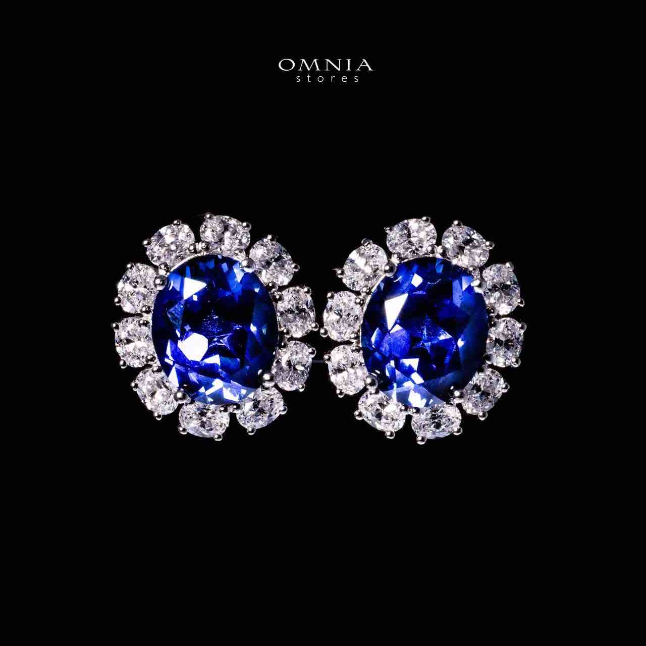 Omnia Zayra Silver Necklace and Earrings Set in 925 Silver With High Quality GRC Certified Saphhire Blue Lab Grown Stones