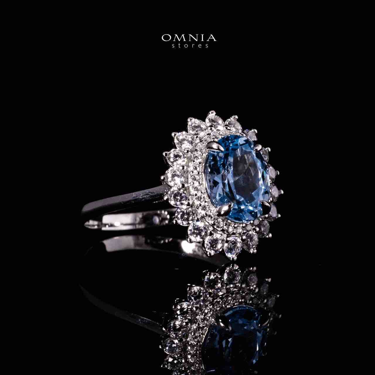 Omnia Mena Silver Ring in 925 Silver With GRC Certifited High Quality Synthetic Spinel Sky Blue Lab Grown Stones
