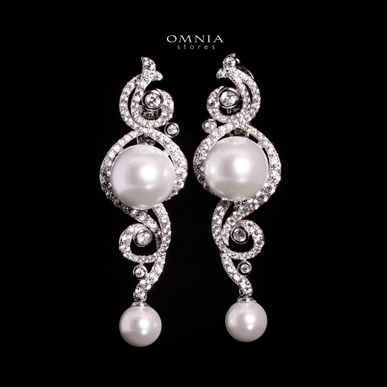 Omnia Naira Silver Pearl Drop Earrings In 925 Silver With High Quality Lab Crafted Stones