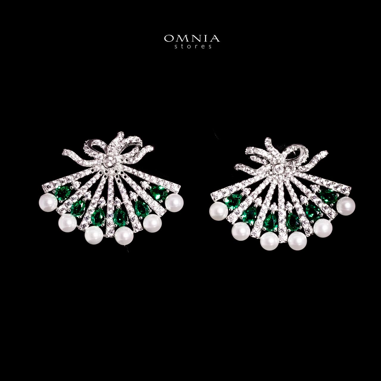 Omnia Azra Silver Pearl Earrings In 925 Silver With High Quality Green Lab Crafted Stones