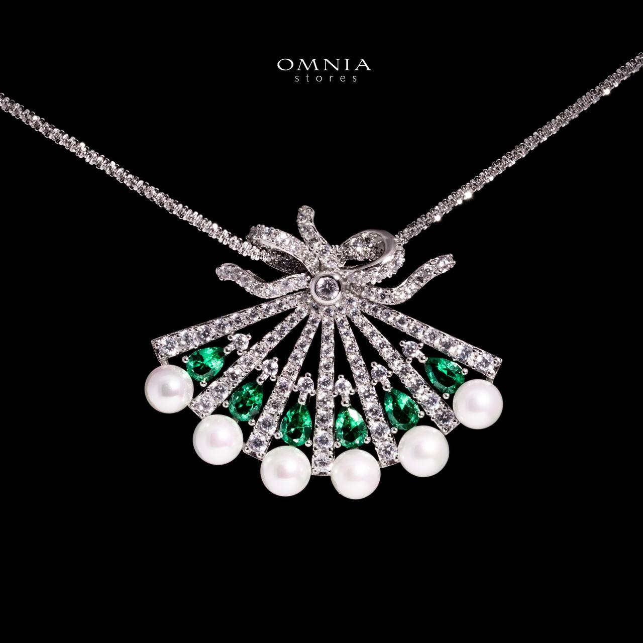 Omnia Azra Silver Pearl Pendant Necklace In 925 Silver With High Quality Green Lab Crafted Stones