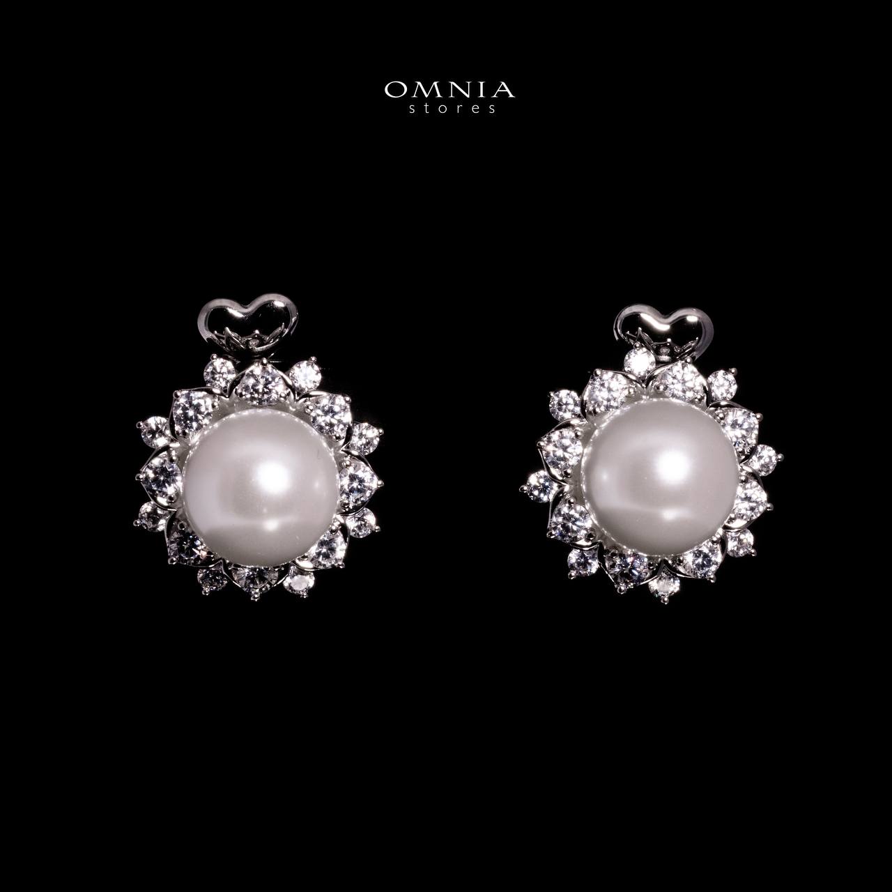 Omnia Alaya Silver Pearl Earrings In 925 Silver With High Quality Lab Crafted Stones