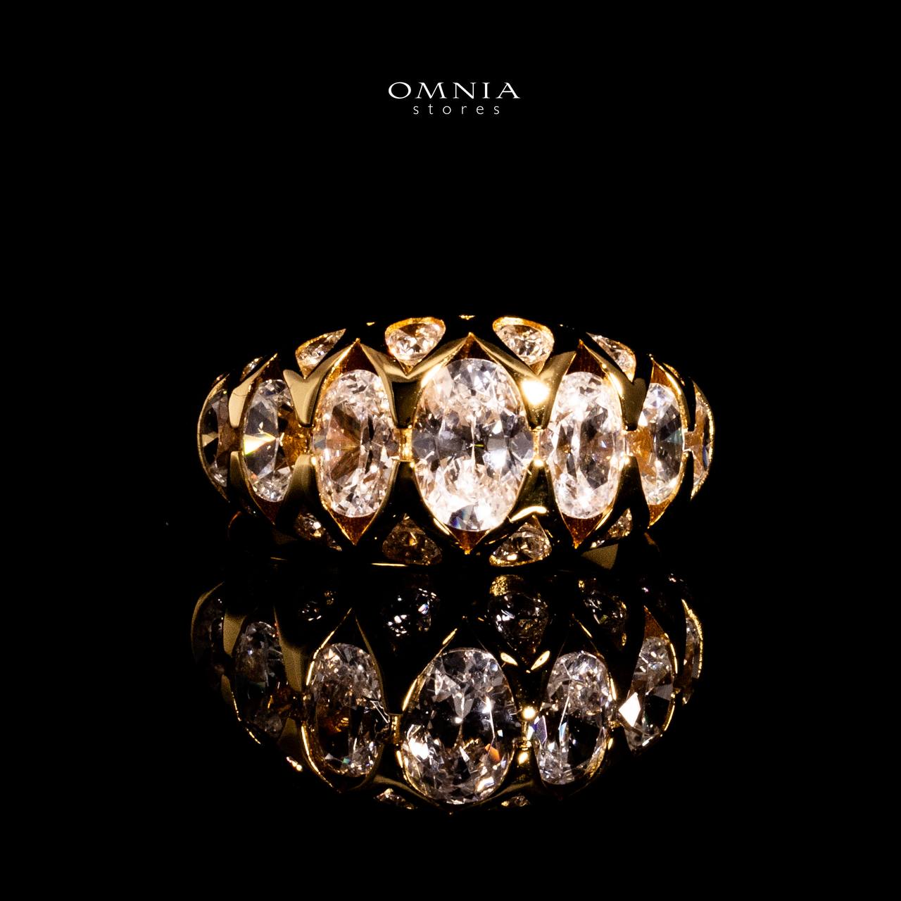 Omnia Manha Gold Ring In 925 Silver With High Quality Lab Crafted Stones