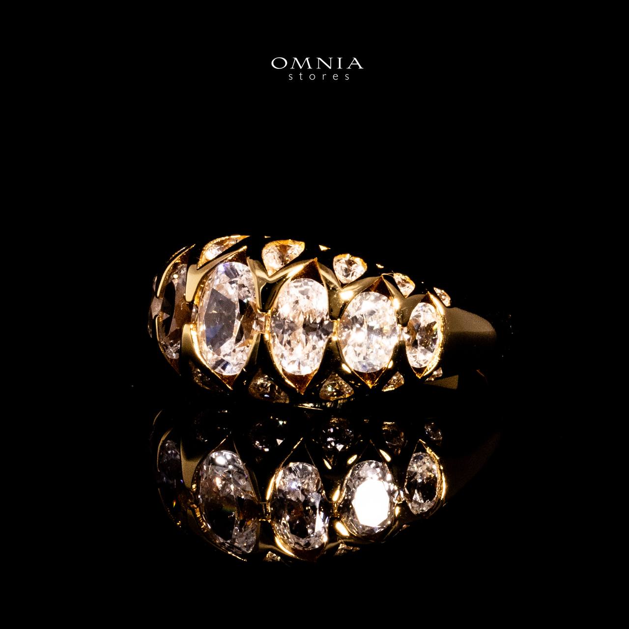 Omnia Manha Gold Ring In 925 Silver With High Quality Lab Crafted Stones