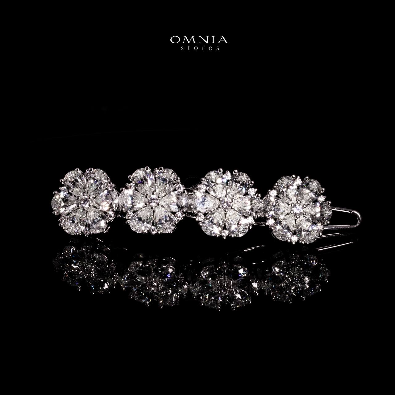 Omnia Maliha White Flower Hair Clip In 925 Silver With High Quality Lab Crafted Stones