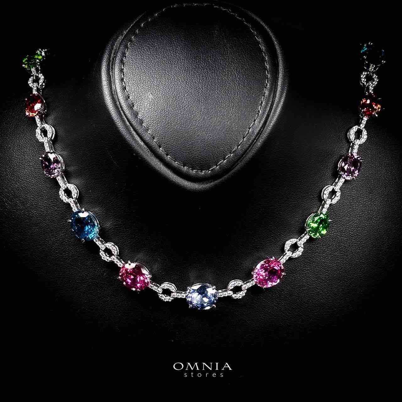 Omnia Reina Multi Color Necklace In 925 Silver With High Quality Lab Crafted Stones 43CM