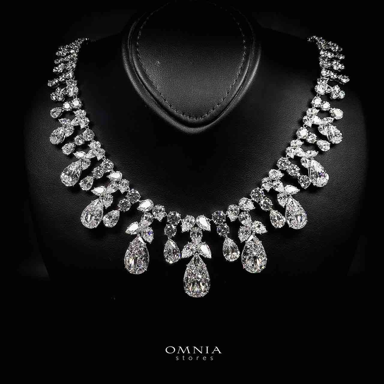 Omnia Taleen Silver White Necklace In 925 Silver With High Quality Certified Lab Crafted Stones
