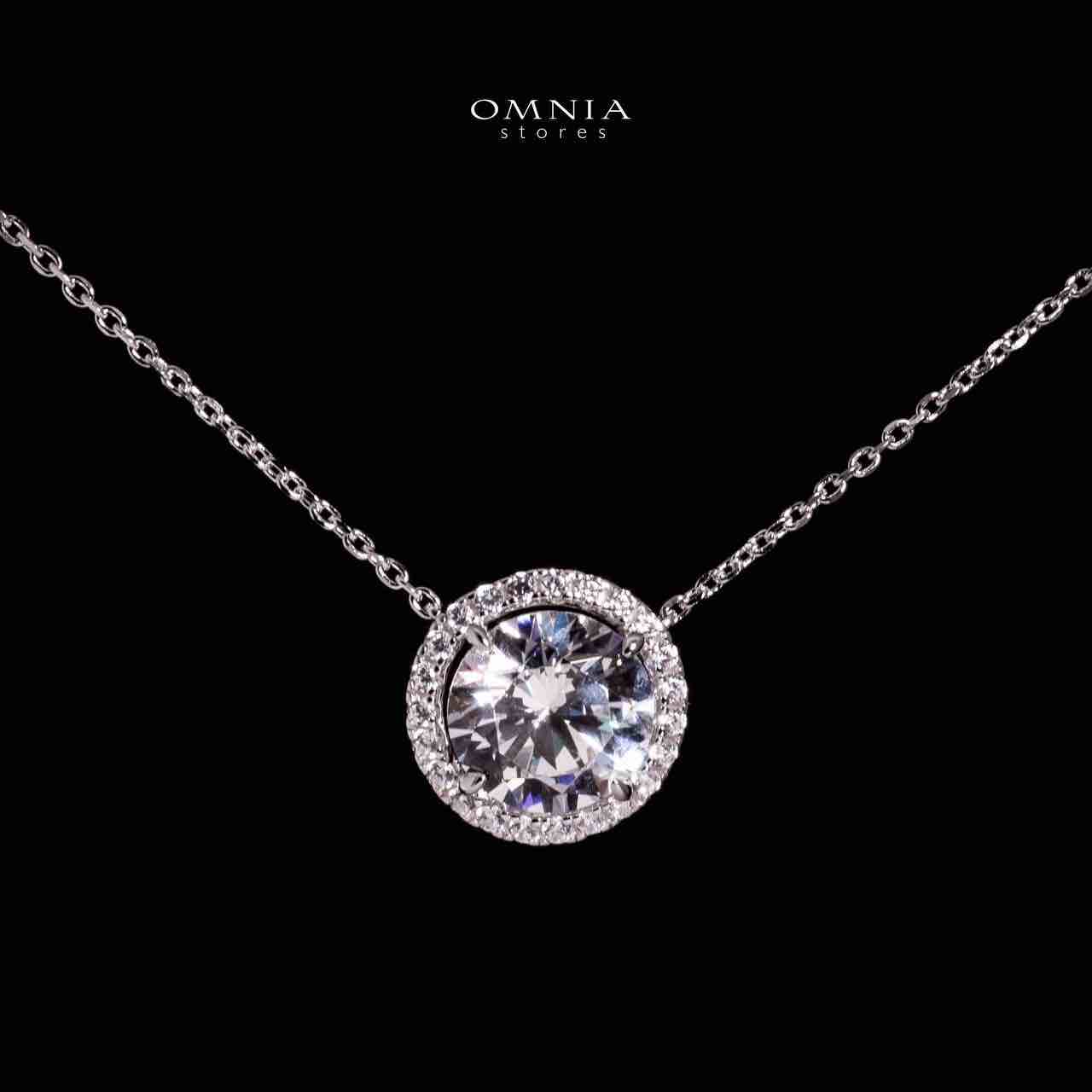 Omnia Reya White Round Pendant Necklace In 925 Silver With High Quality Lab Crafted Stones
