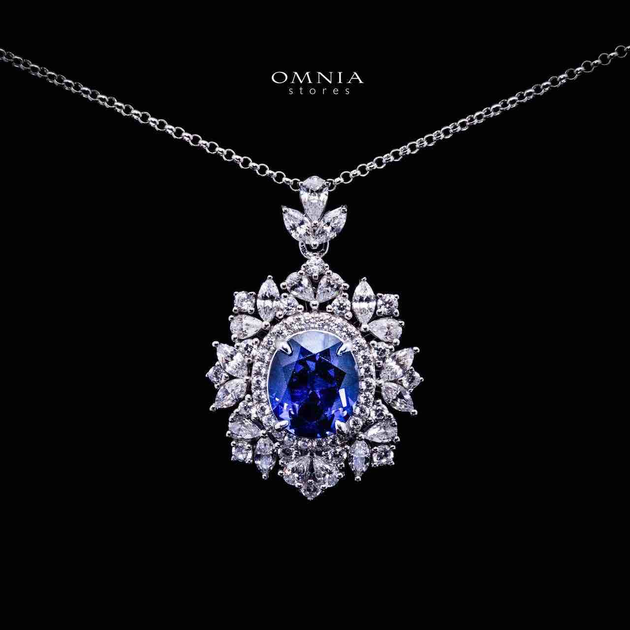 Omnia Esma Silver Necklace and Earrings Set in 925 Silver With High Quality GRC Certified Sapphire Blue Lab Grown Stones