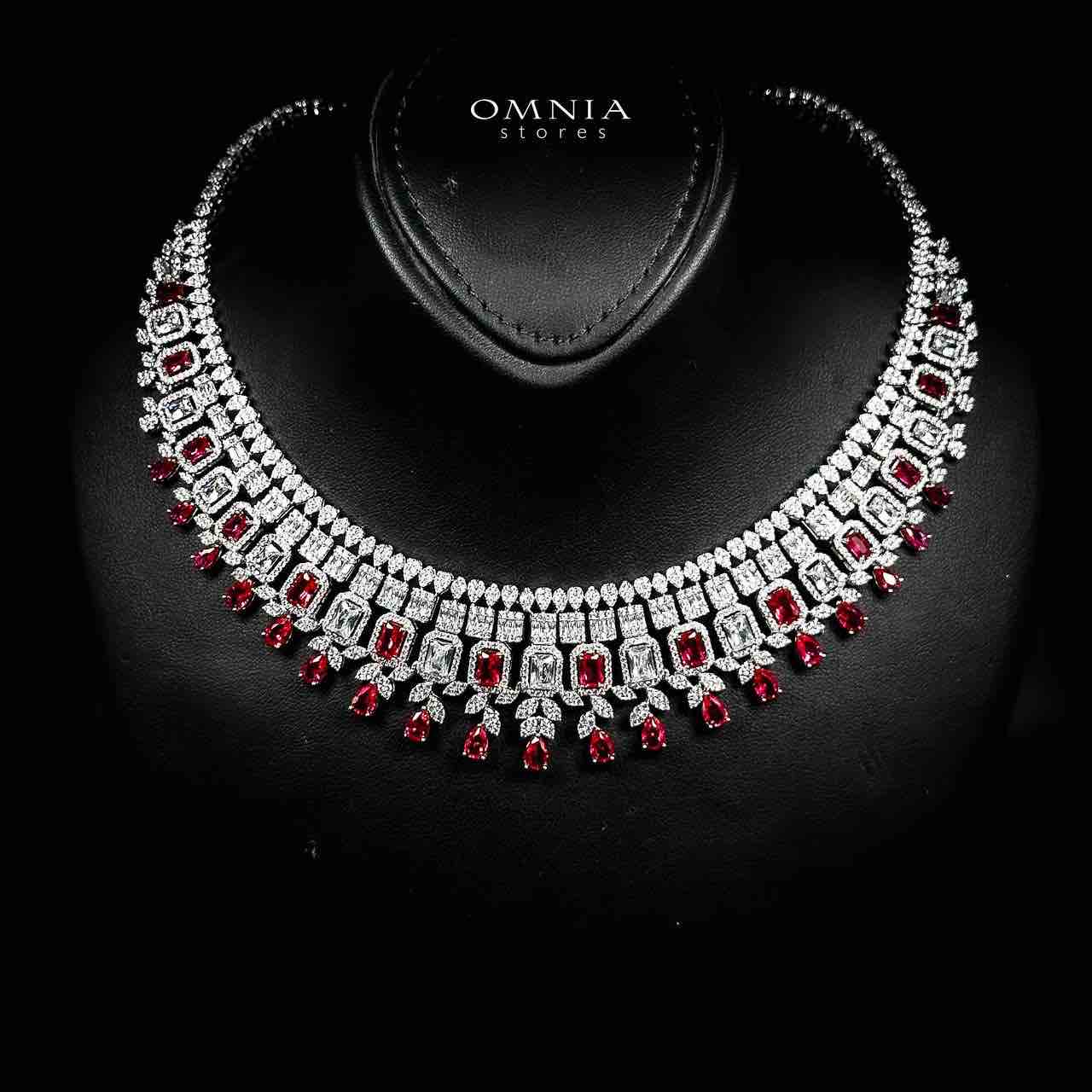 Omnia Kaila Red Luxury Bridal Full Set in High Quality Zircon Stone in Rhodium Plated